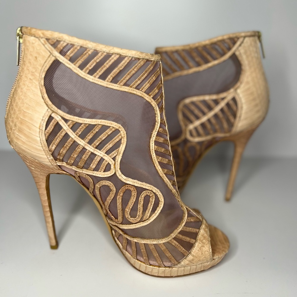 Jimmy Choo Beige Python And Mesh Open Toe Platfor… - image 8